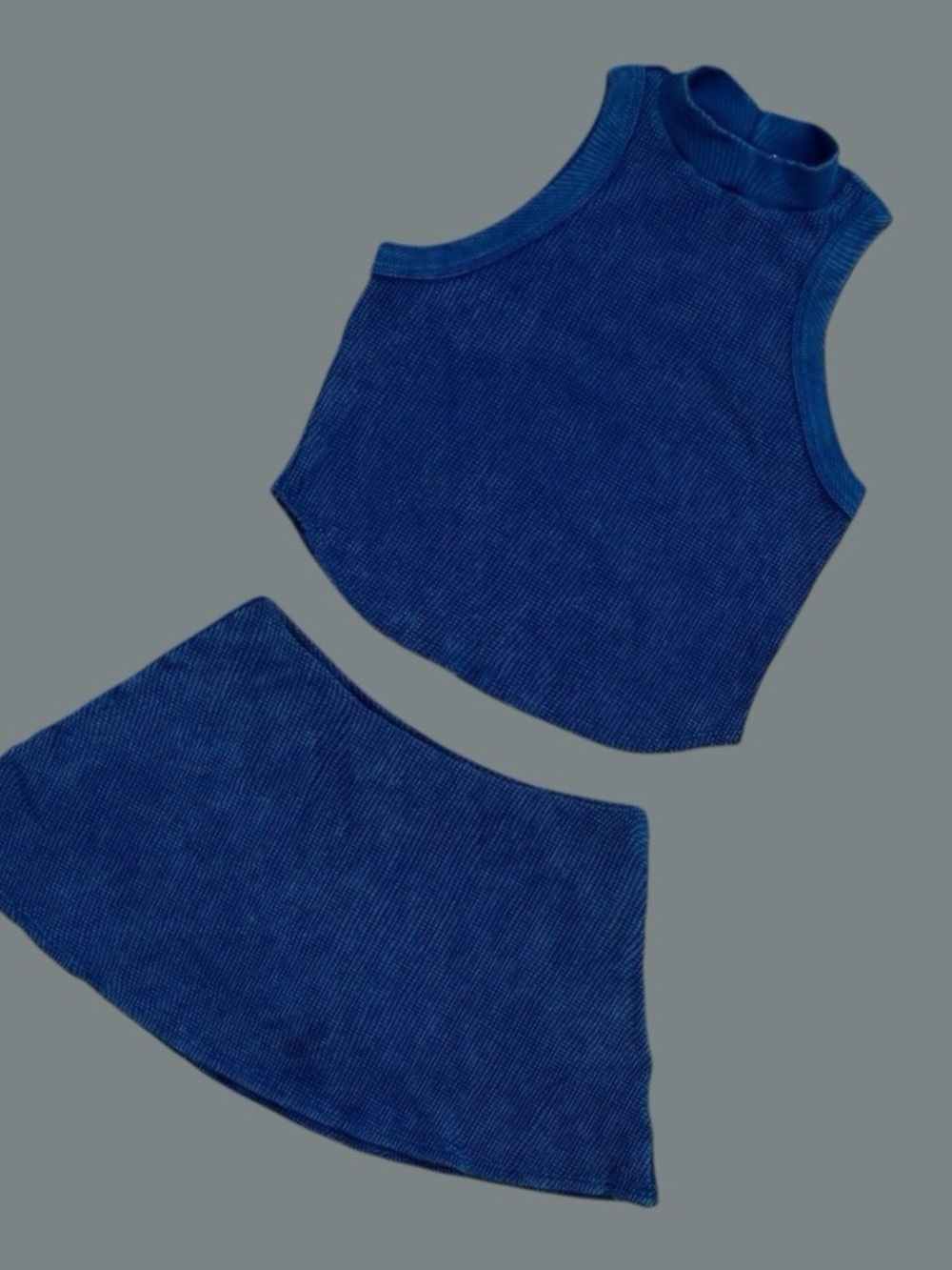 🛜 La Biz Women’s Cobalt Blue Textured Mini Dress Set | Tank: Lg, Skort: Med